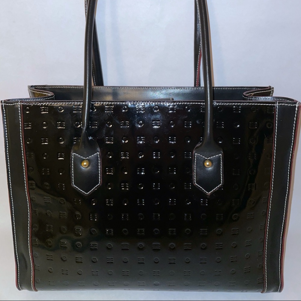 Large Arcadia Black Patent Leather Tote Bag